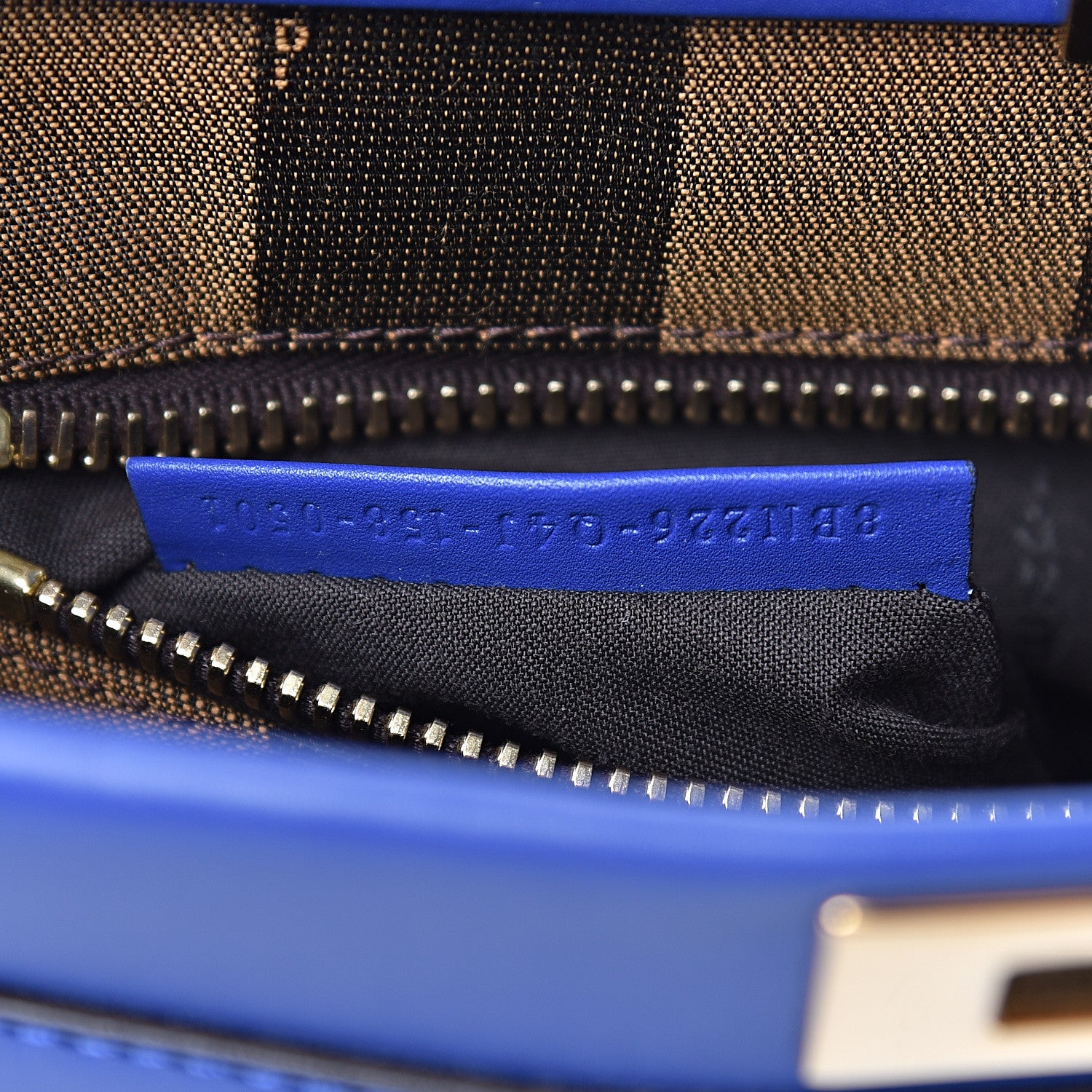 Fendi Vitello Morgan Fabric Jacquard Pequin Medium Peekaboo Iconic Satchel Blue Neon Tobacco 9 of 13