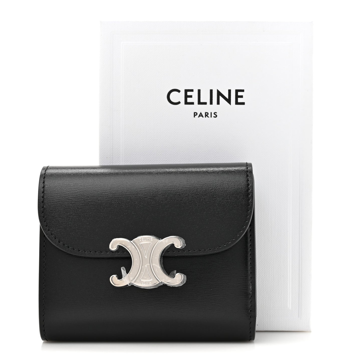 Shiny Calfskin Small Triomphe Wallet Black
