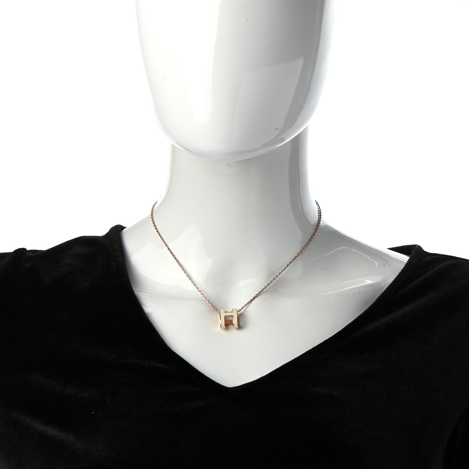 Hermes Lacquered Rose Gold Pop H Pendant Necklace White 2 of 6
