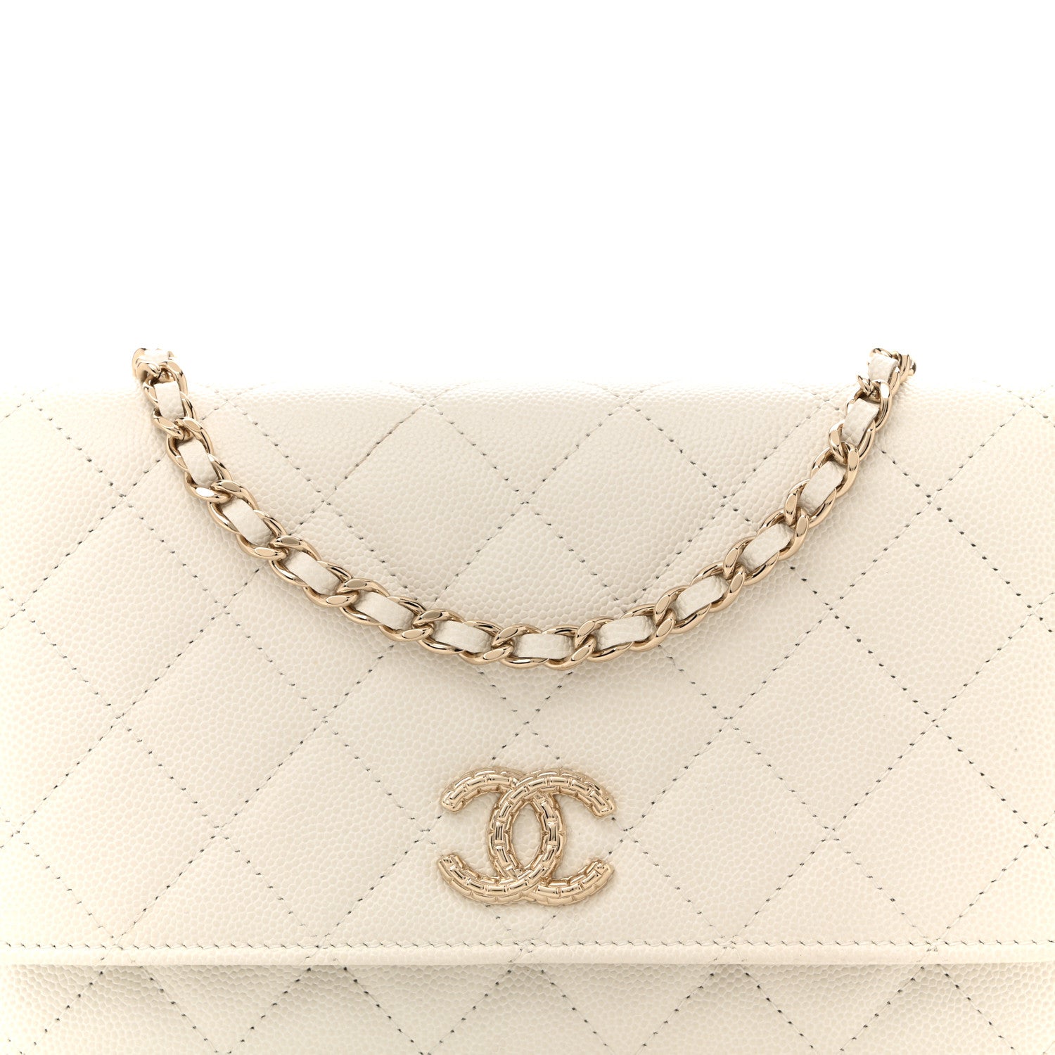Chanel Caviar Quilted Chain CC Quilted Wallet On Chain WOC White 9 of 12