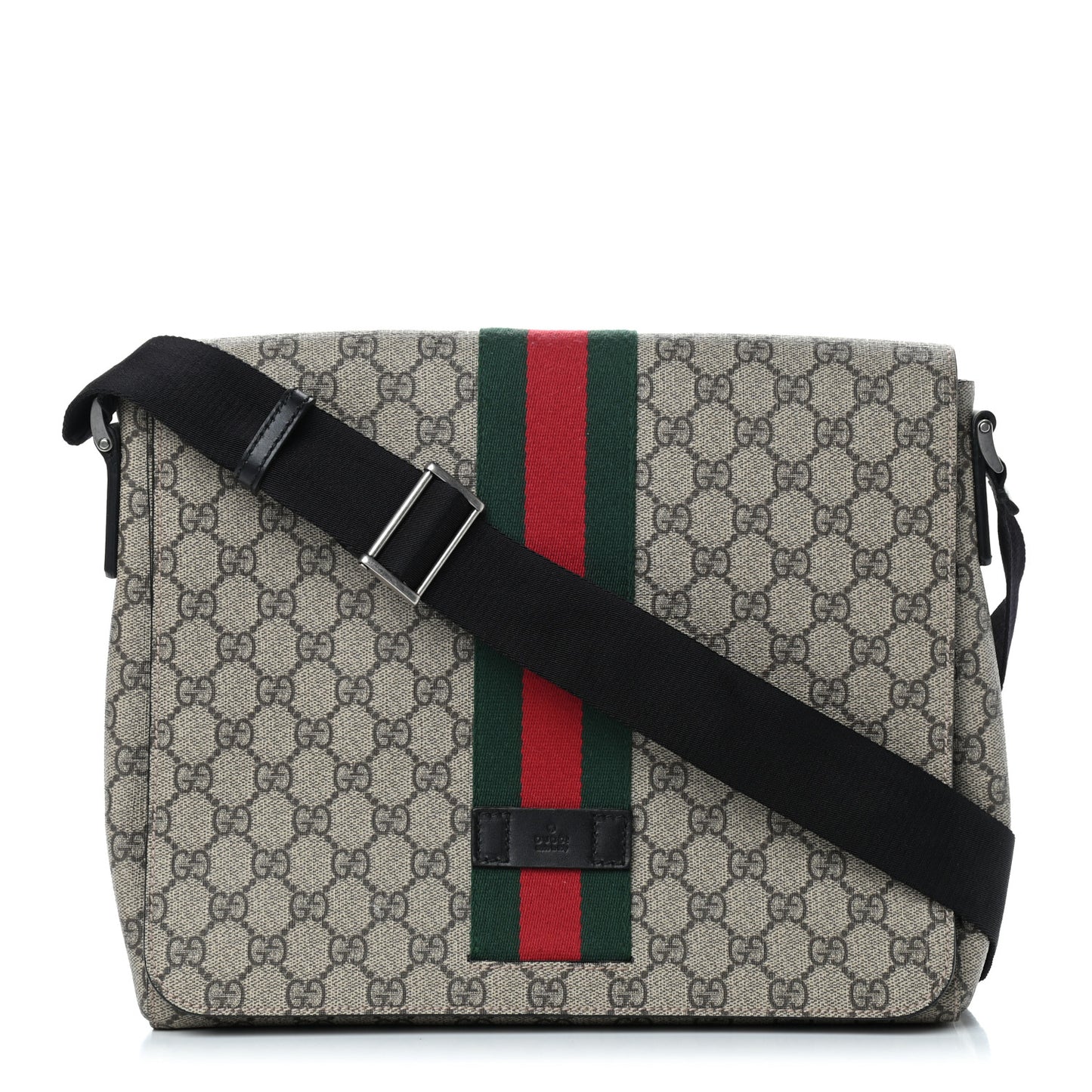 GG Supreme Monogram Web Flap Messenger Bag Black