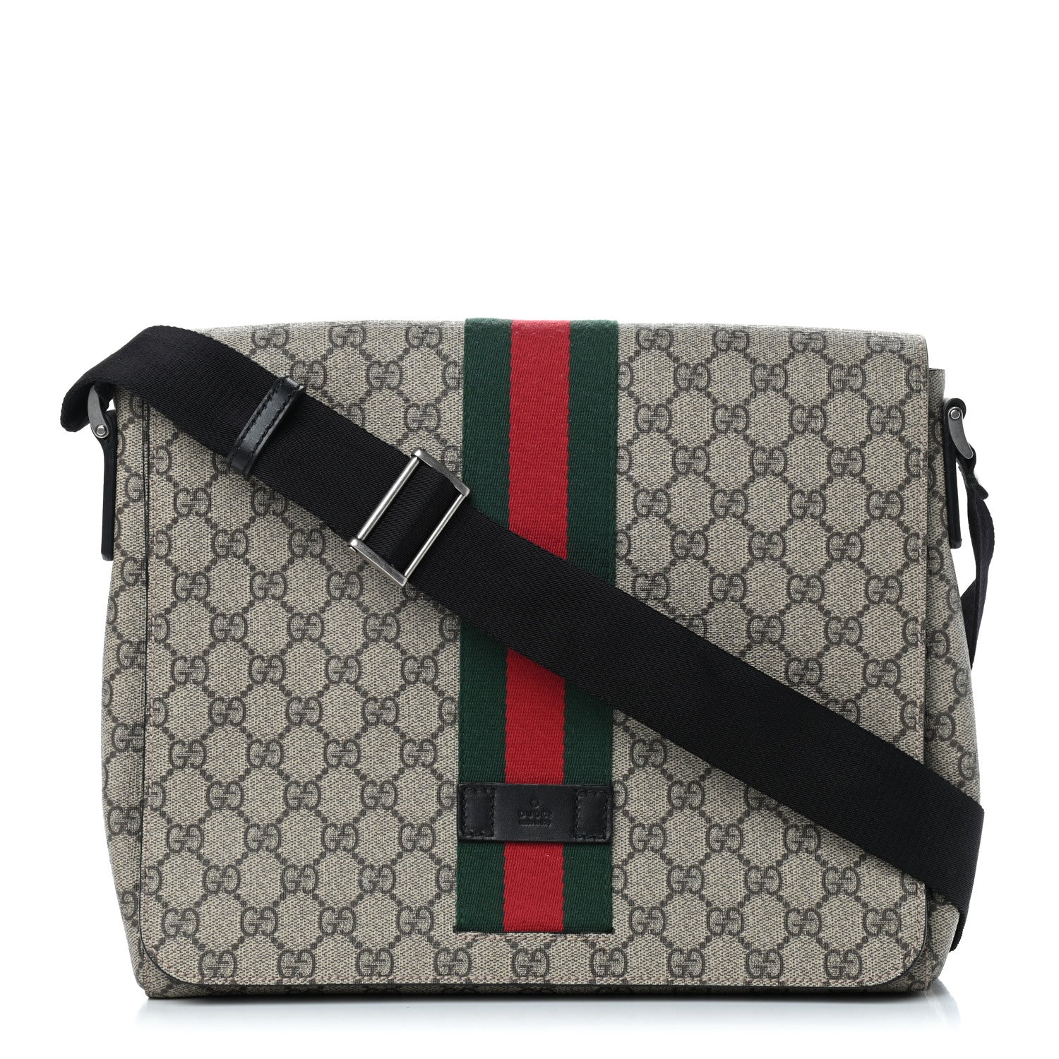 Gucci GG Supreme Monogram Web Flap Messenger Bag Black 1 of 9