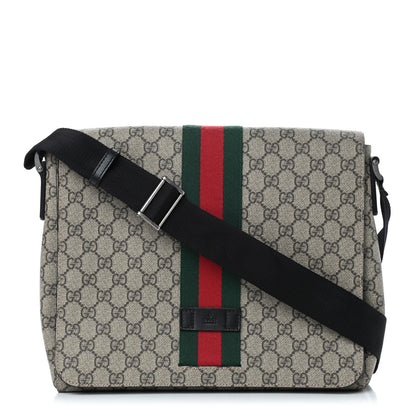 Gucci GG Supreme Monogram Web Flap Messenger Bag Black 1 of 9