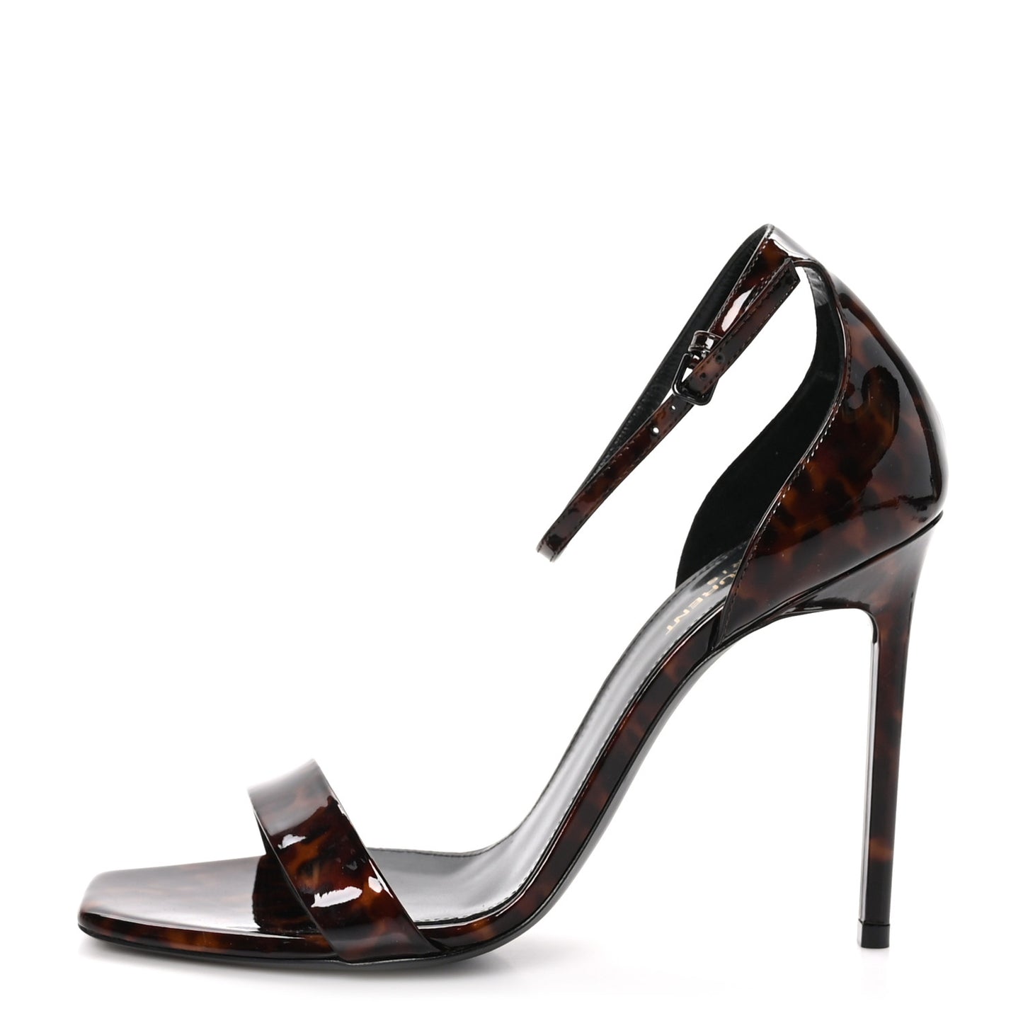 Patent Calfskin Amber 105 Ankle Strap Sandals 40 Tortoiseshell