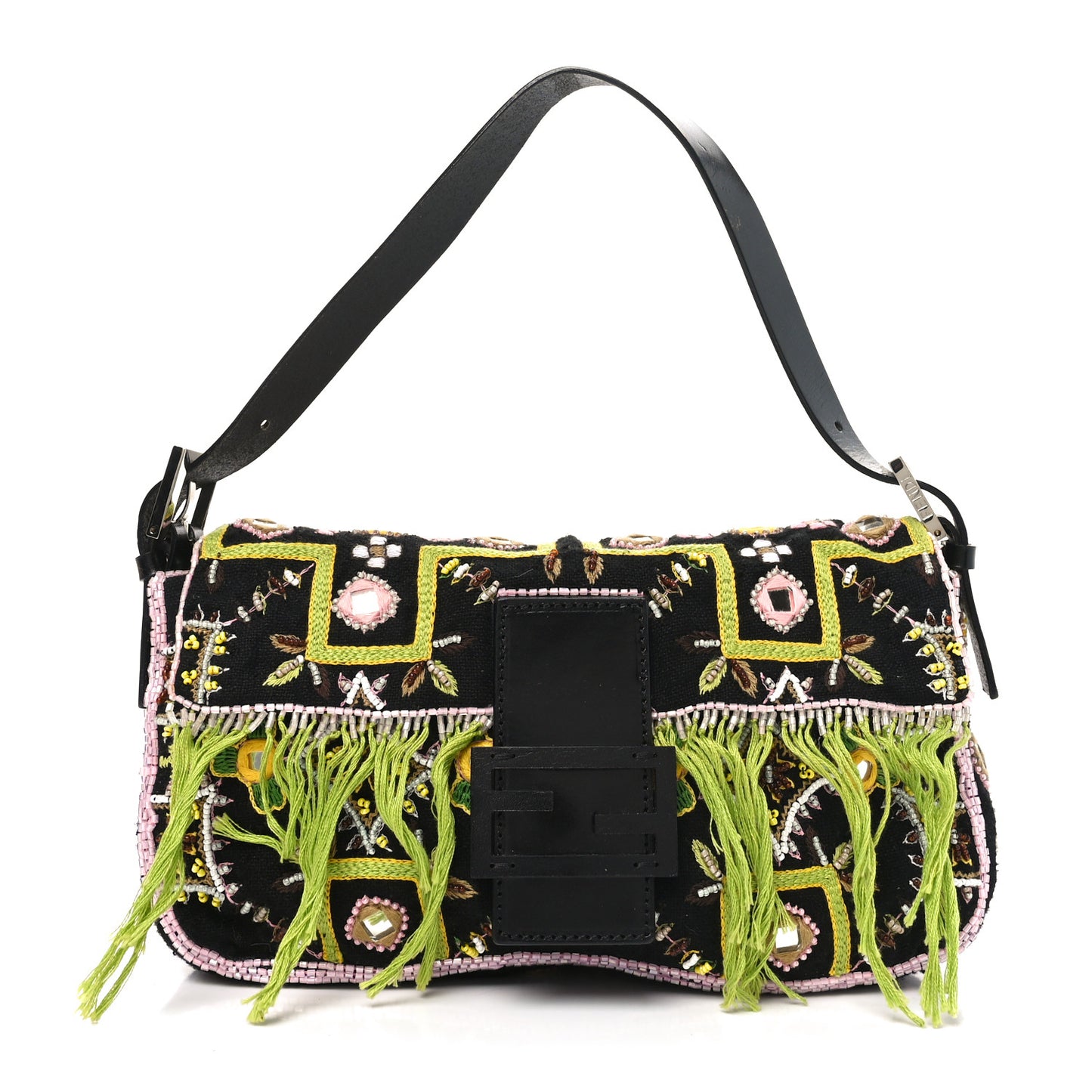 Satin Beaded Baguette Black Multicolor