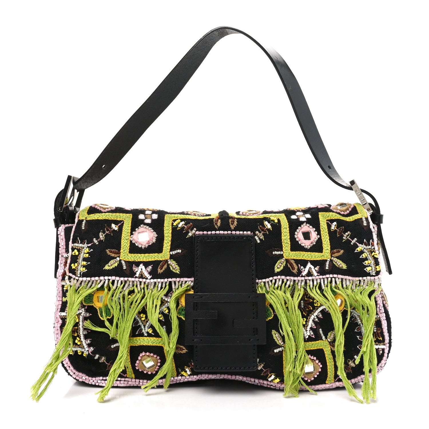 Fendi Satin Beaded Baguette Black Multicolor 1 of 9
