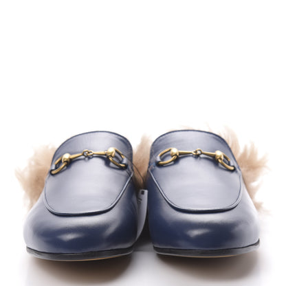Gucci Malaga Kid Fur Womens Princetown Slippers 37.5 Blue Agata 2 of 8