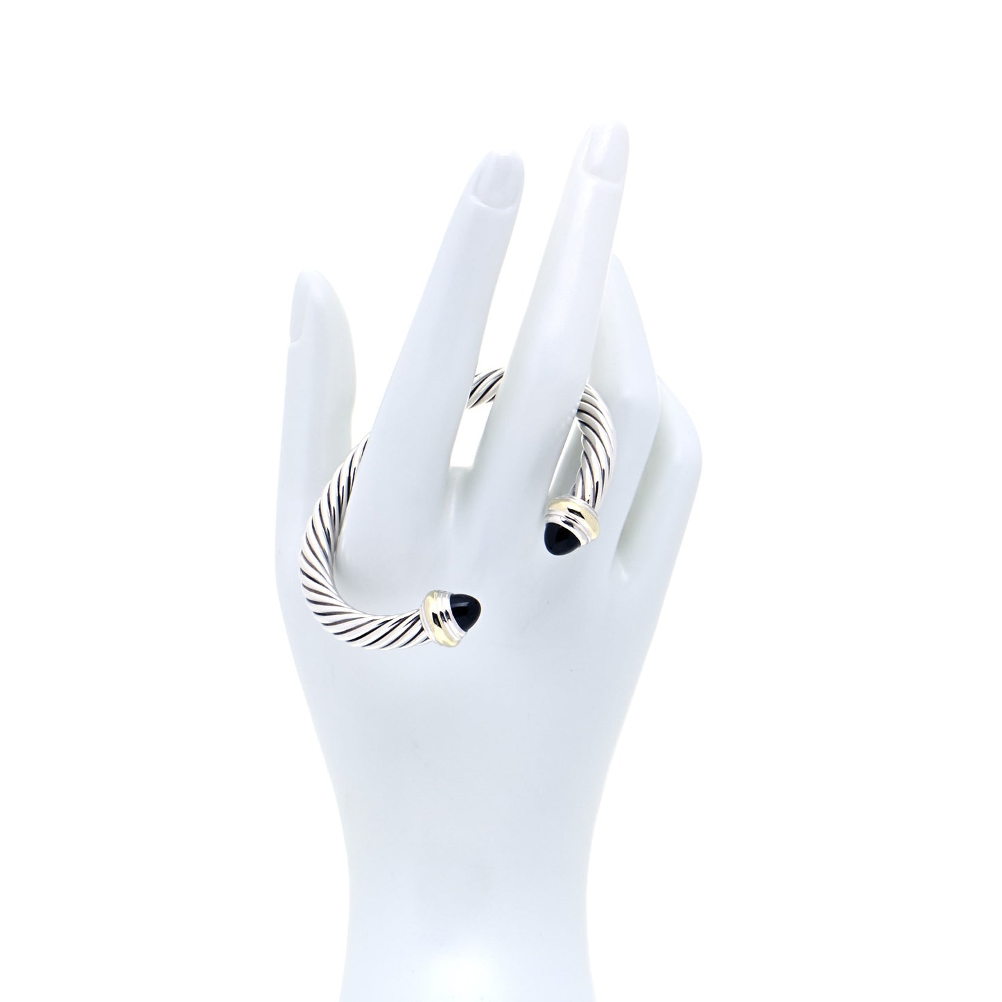 Sterling Silver 14K Yellow Gold Black Onyx 7mm Cable Classics Bracelet