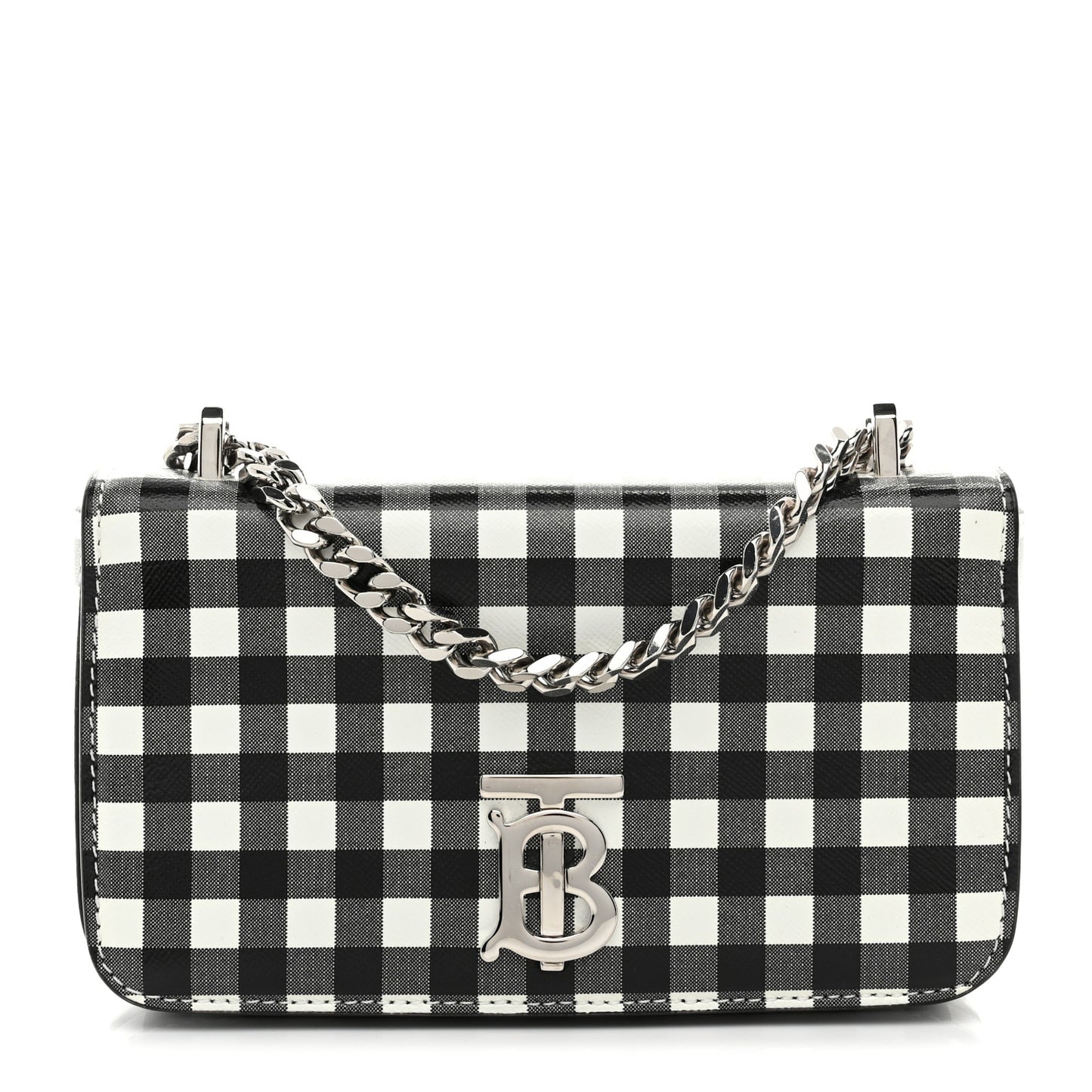 Calfskin Gingham Print Small Lola Bag Black White