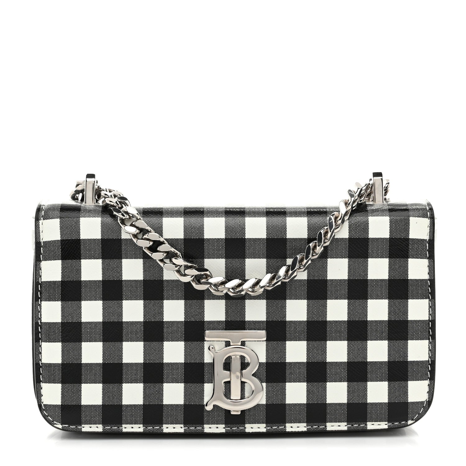 Burberry Calfskin Gingham Print Small Lola Bag Black White 1 of 10