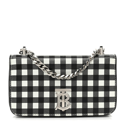 Burberry Calfskin Gingham Print Small Lola Bag Black White 1 of 10