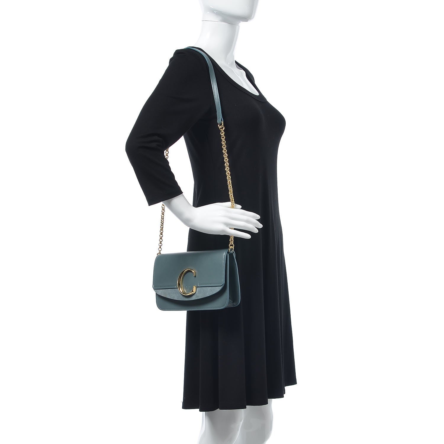 Chloe Calfskin Suede C Clutch With Chain Cloudy Blue 2 of 8