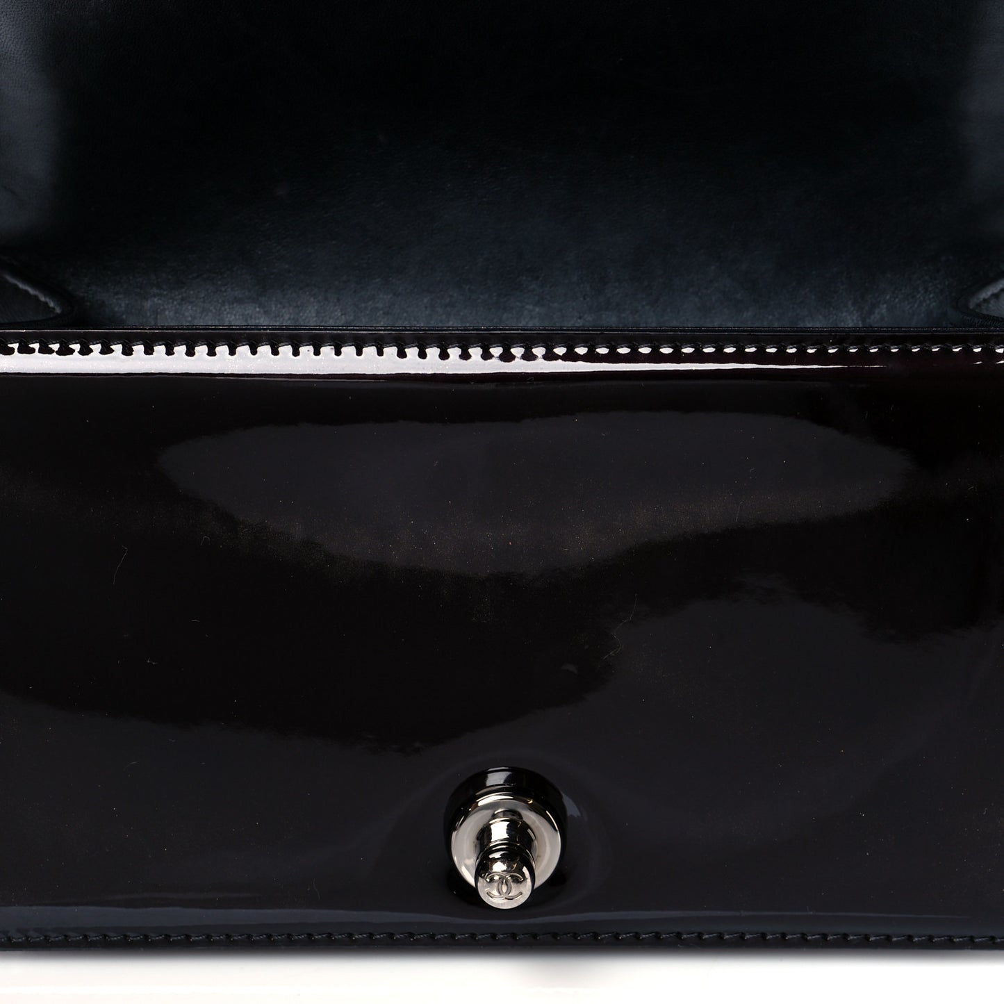 Patent Calfskin Quilted Small Boy Flap Black