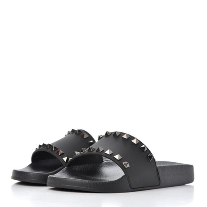 Valentino Garavani Rubber Rockstud Slide Sandals 36 Black 3 of 10