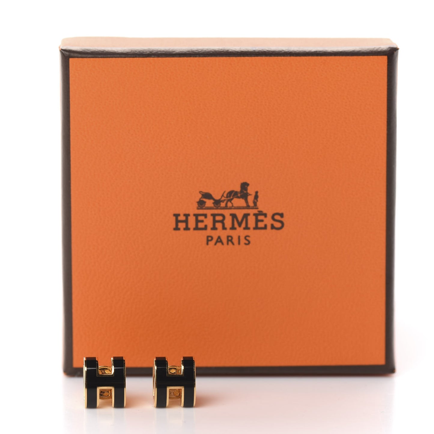 Gold Lacquered Pop H Earrings Black