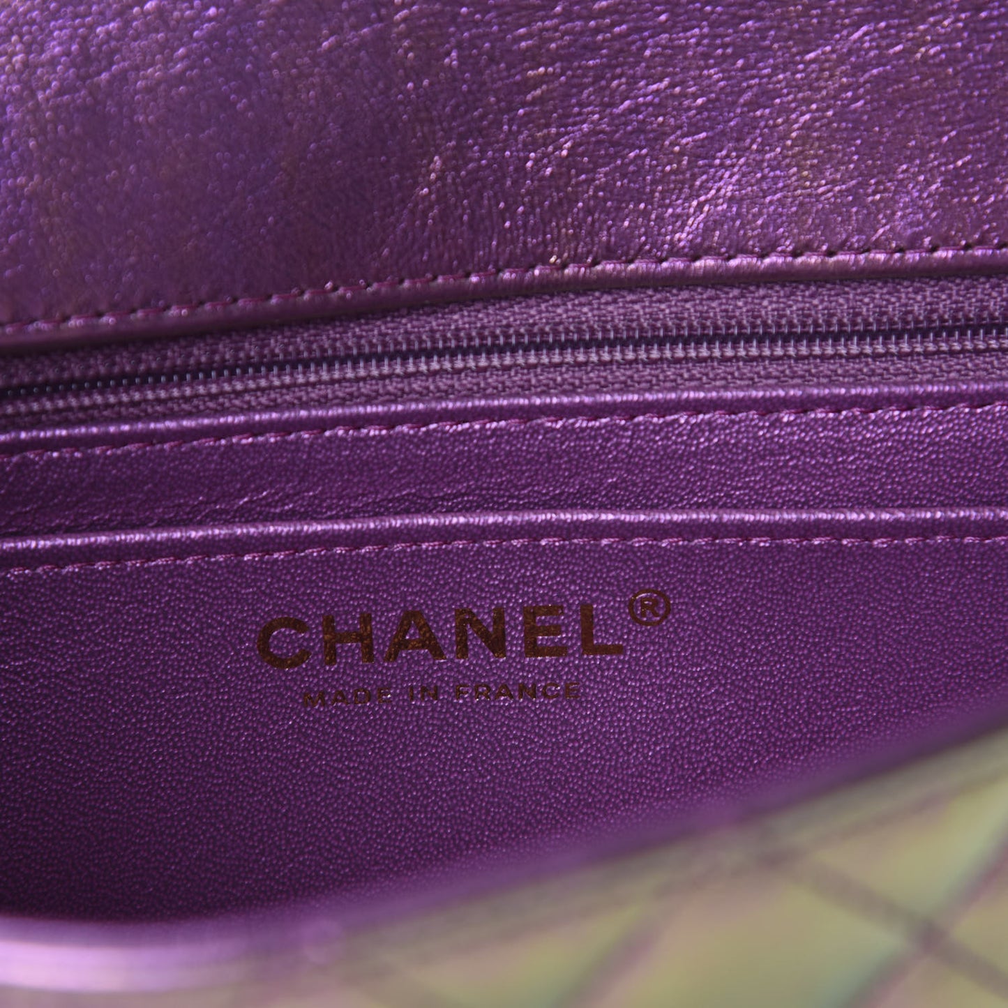 Iridescent Lambskin Quilted Mini Rectangular Flap Purple