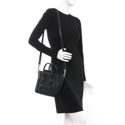Celine Drummed Calfskin Nano Luggage Black 2 of 10