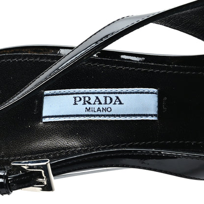 Prada Patent Calfskin Logo Pointed Toe Slingback Wedges 39.5 Black 5 of 7