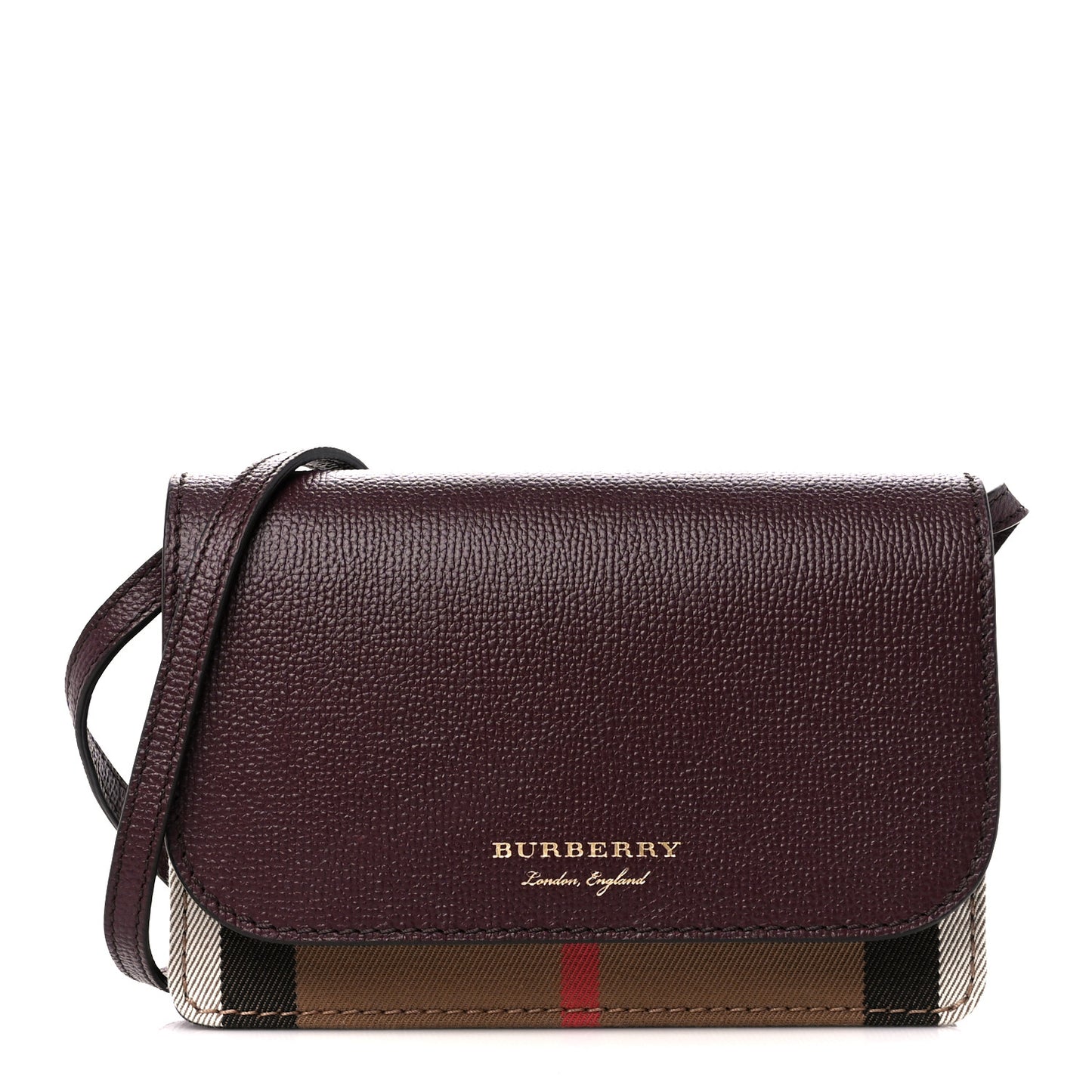 Grained Calfskin House Check Tartan Mix Hampshire Wallet On Chain Burgundy