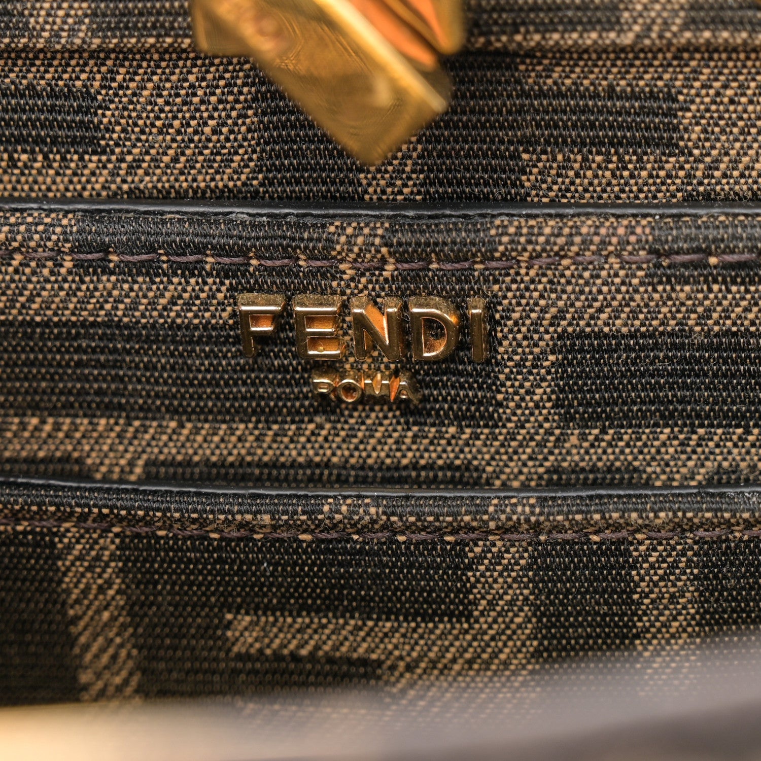 Fendi Fabric Jacquard Paillettes Vitello Seta FF 1974 Petite Peekaboo I SEE U Satchel Tobacco Moro 7 of 12