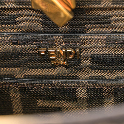 Fendi Fabric Jacquard Paillettes Vitello Seta FF 1974 Petite Peekaboo I SEE U Satchel Tobacco Moro 7 of 12