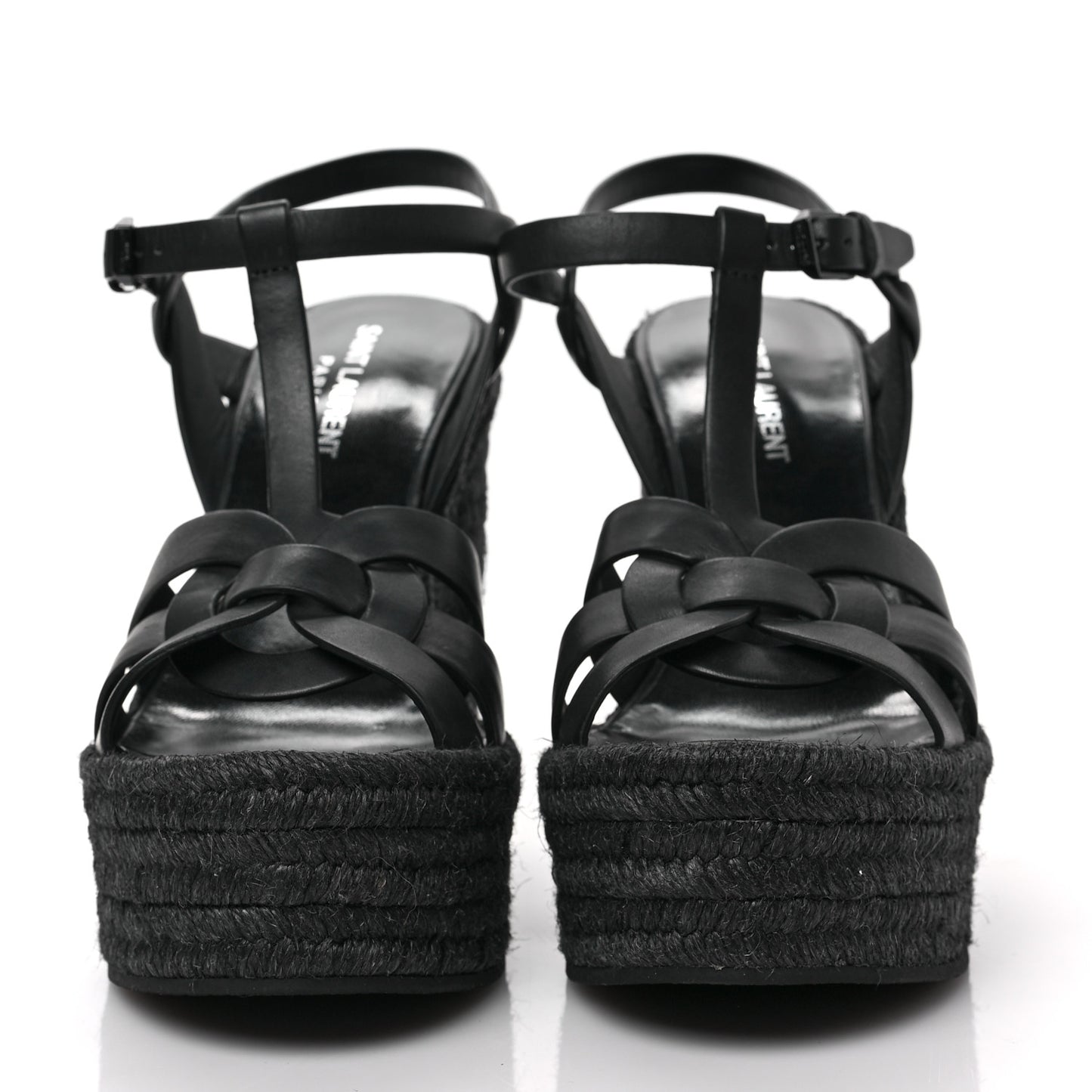 Calfskin Tribute 95 Platform Espadrille Wedge Sandals 37 Black