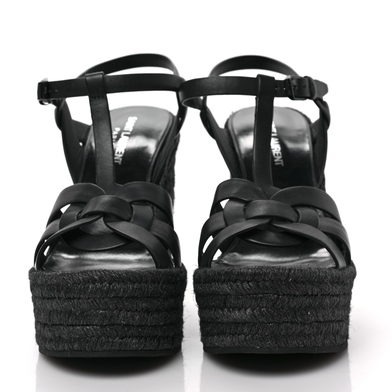 Saint Laurent Calfskin Tribute 95 Platform Espadrille Wedge Sandals 37 Black 2 of 6