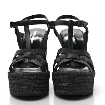 Saint Laurent Calfskin Tribute 95 Platform Espadrille Wedge Sandals 37 Black 2 of 6
