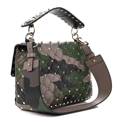 Valentino Garavani Nappa Camouflage Medium Rockstud Spike Shoulder Bag Verde Rouge 3 of 11