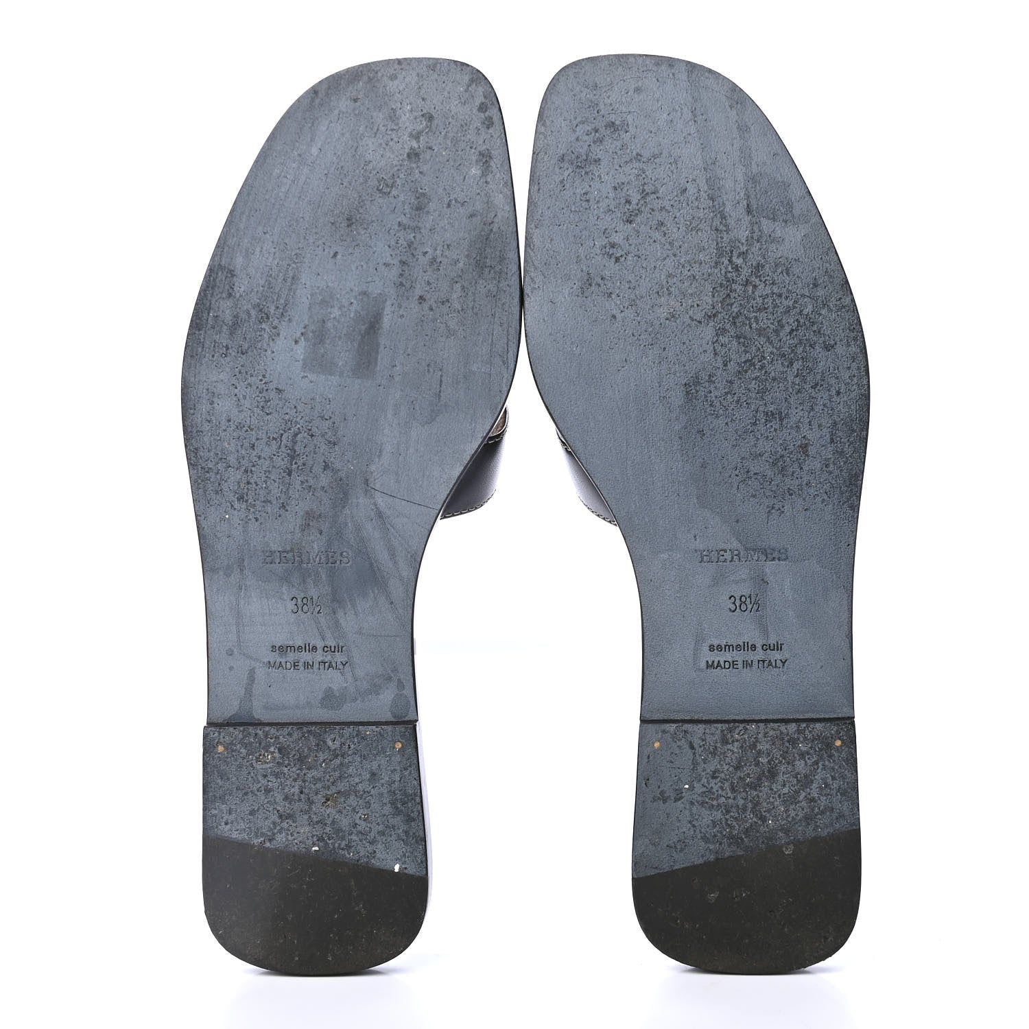 Hermes Box Calfskin Oran Sandals 38.5 Black 4 of 4