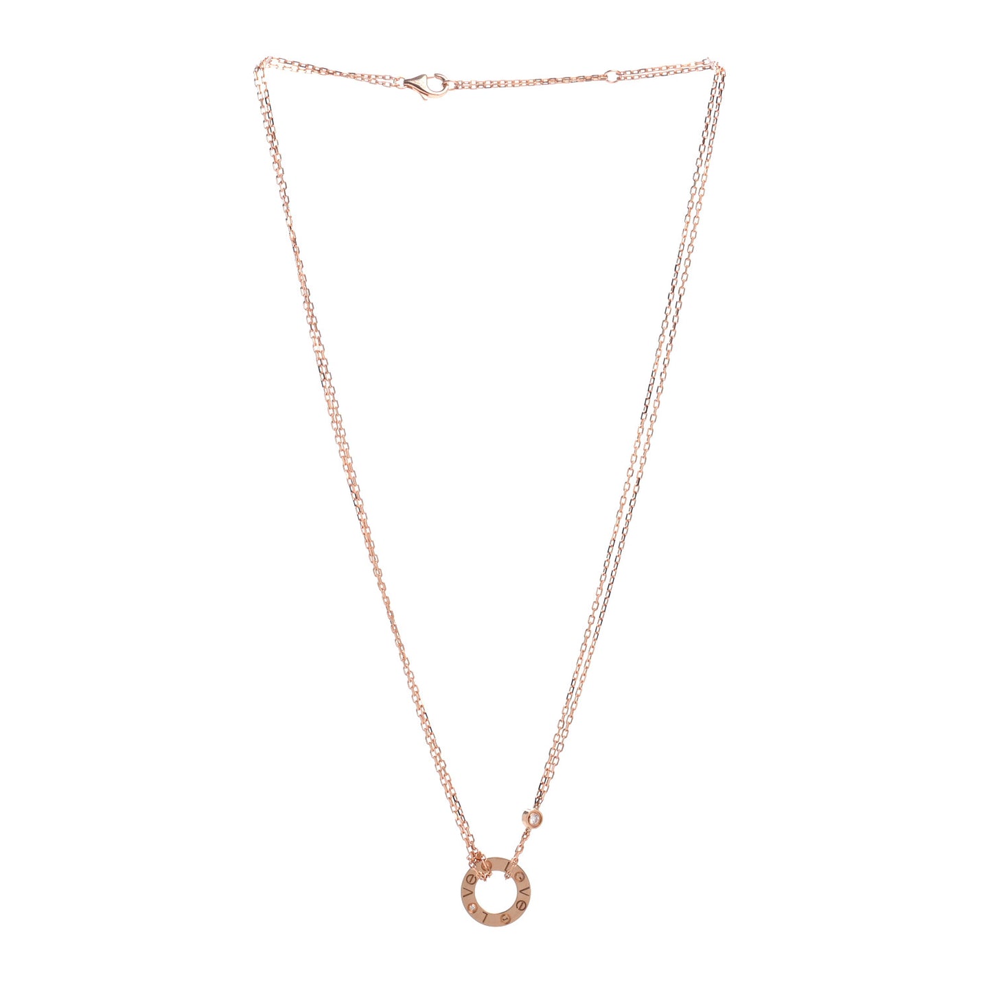 18K Pink Gold 2 Diamond LOVE Necklace