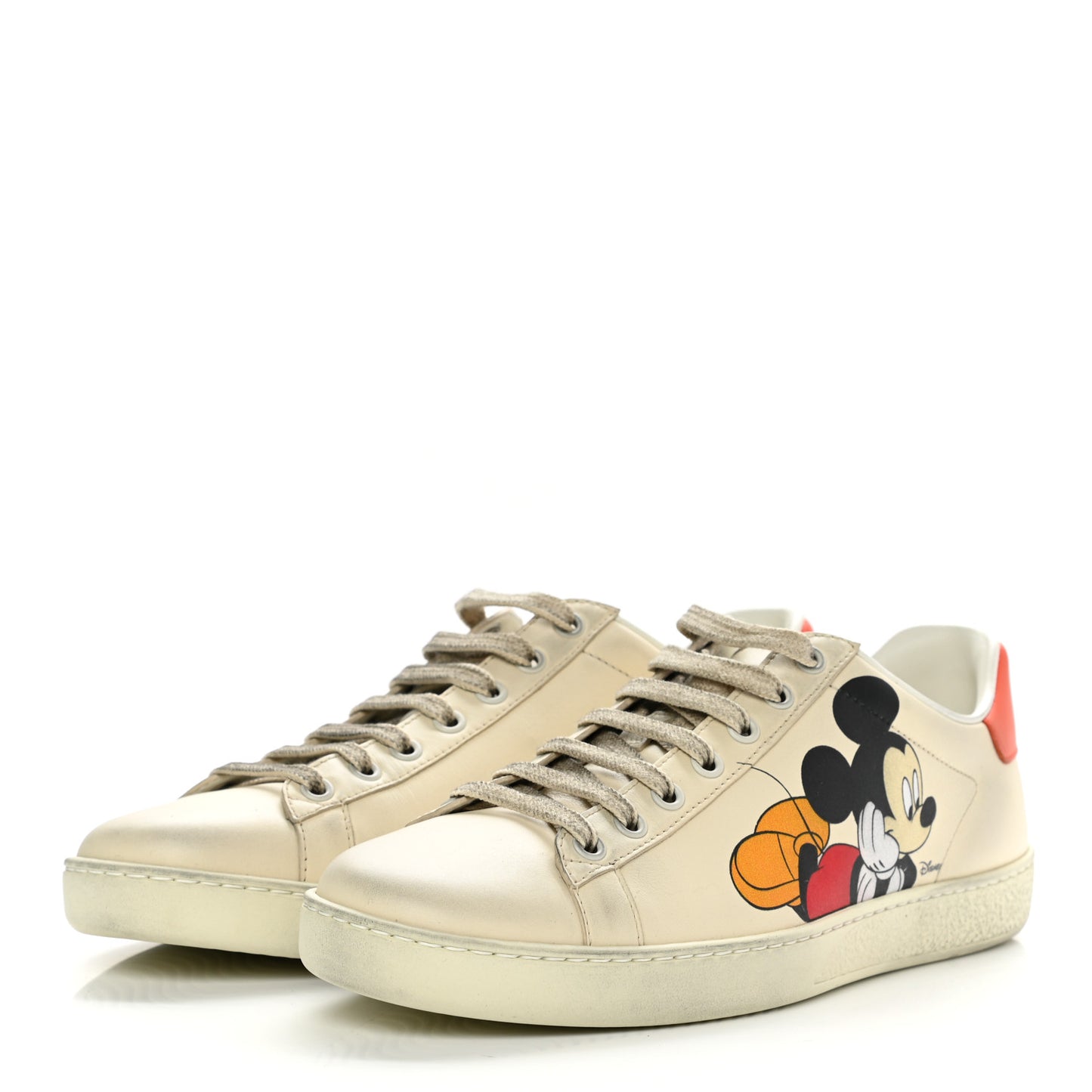 X DISNEY Miro Soft Calfskin Mickey Mouse Print Womens Ace Sneakers 38.5 Ivory Deep Orange