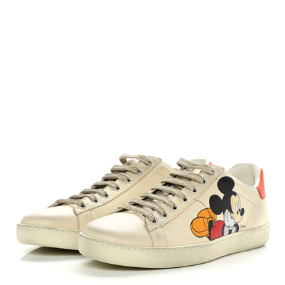 Gucci X DISNEY Miro Soft Calfskin Mickey Mouse Print Womens Ace Sneakers 38.5 Ivory Deep Orange 3 of 13