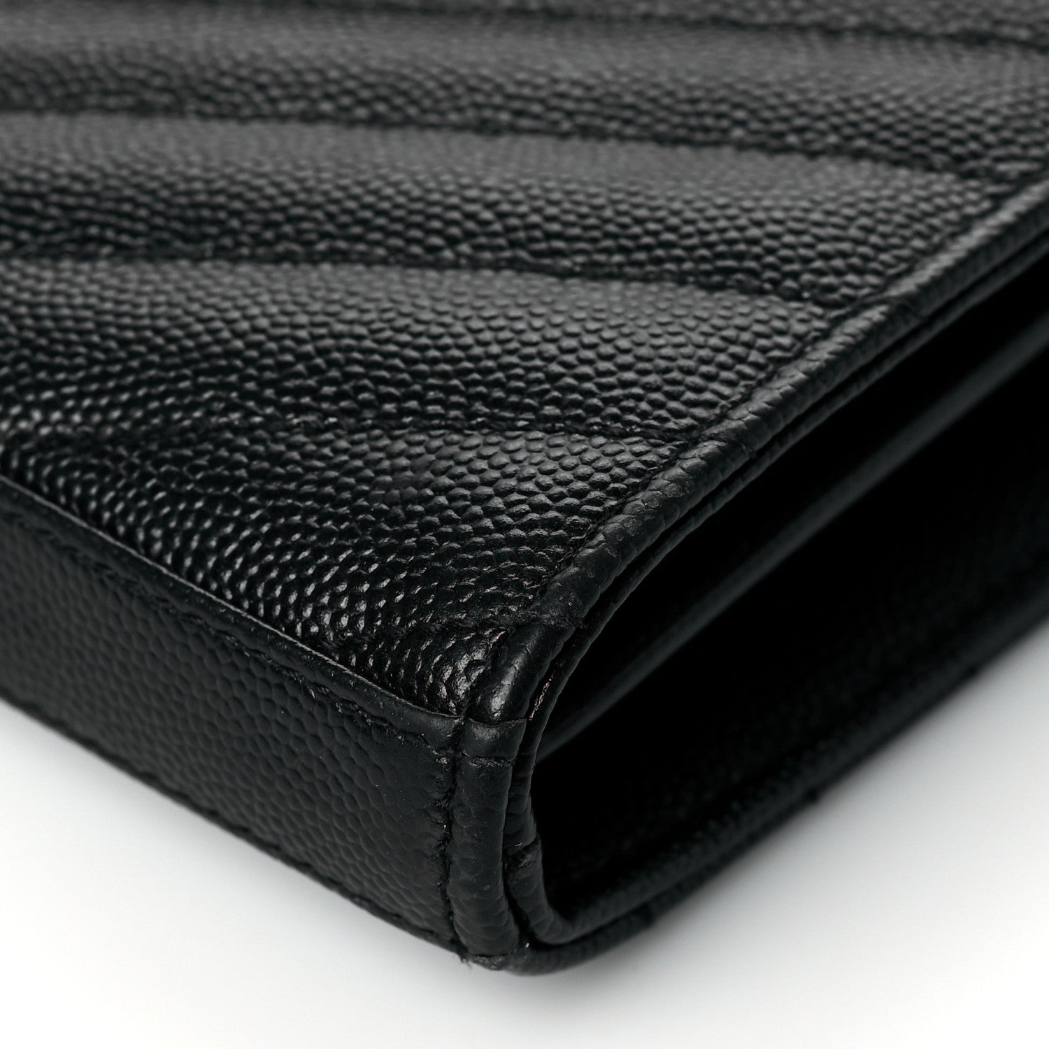 Saint Laurent Grain De Poudre Matelasse Chevron Monogram Chain Wallet Black 9 of 11