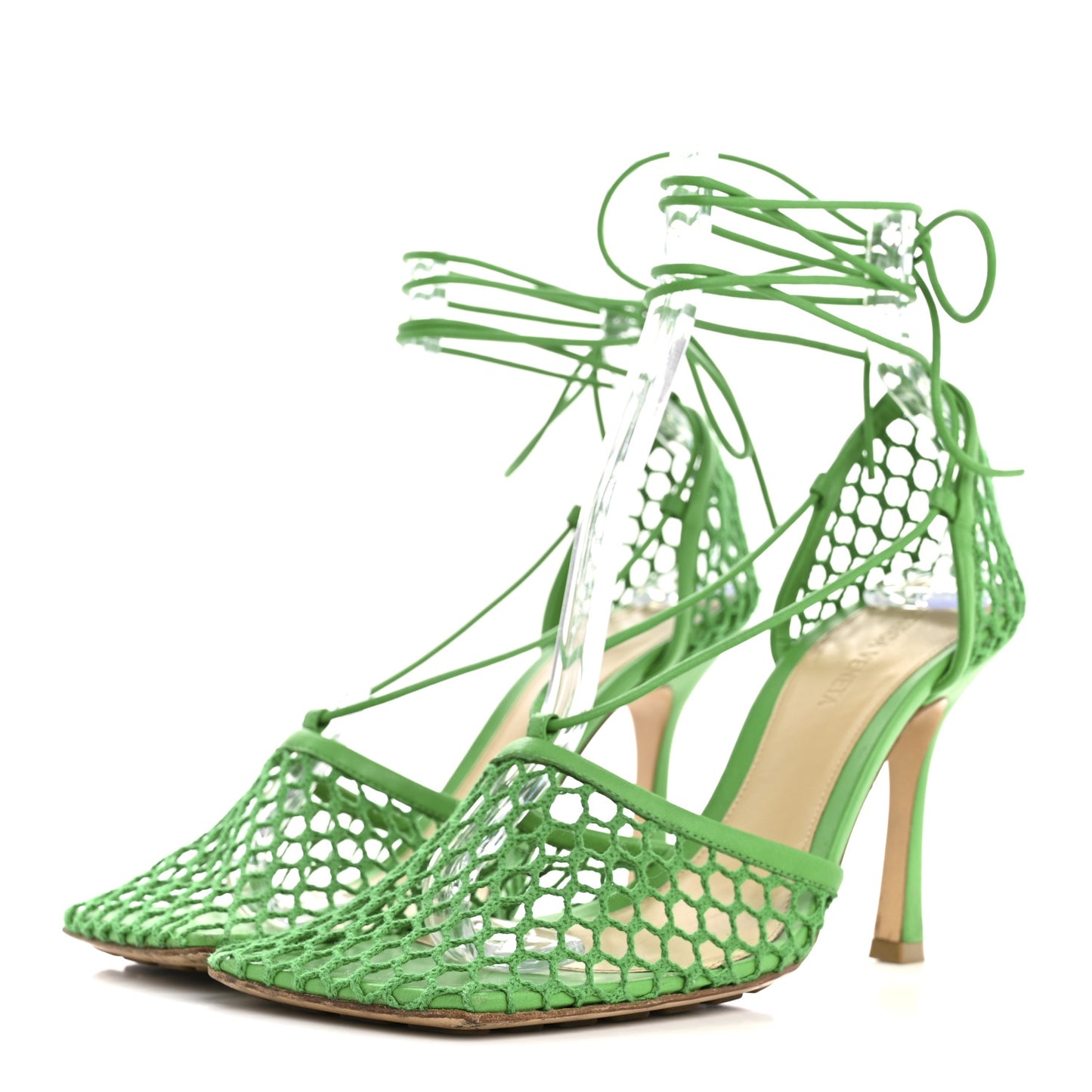 Mesh Nappa Stretch Ankle Tie 90mm Sandals 39 Grass
