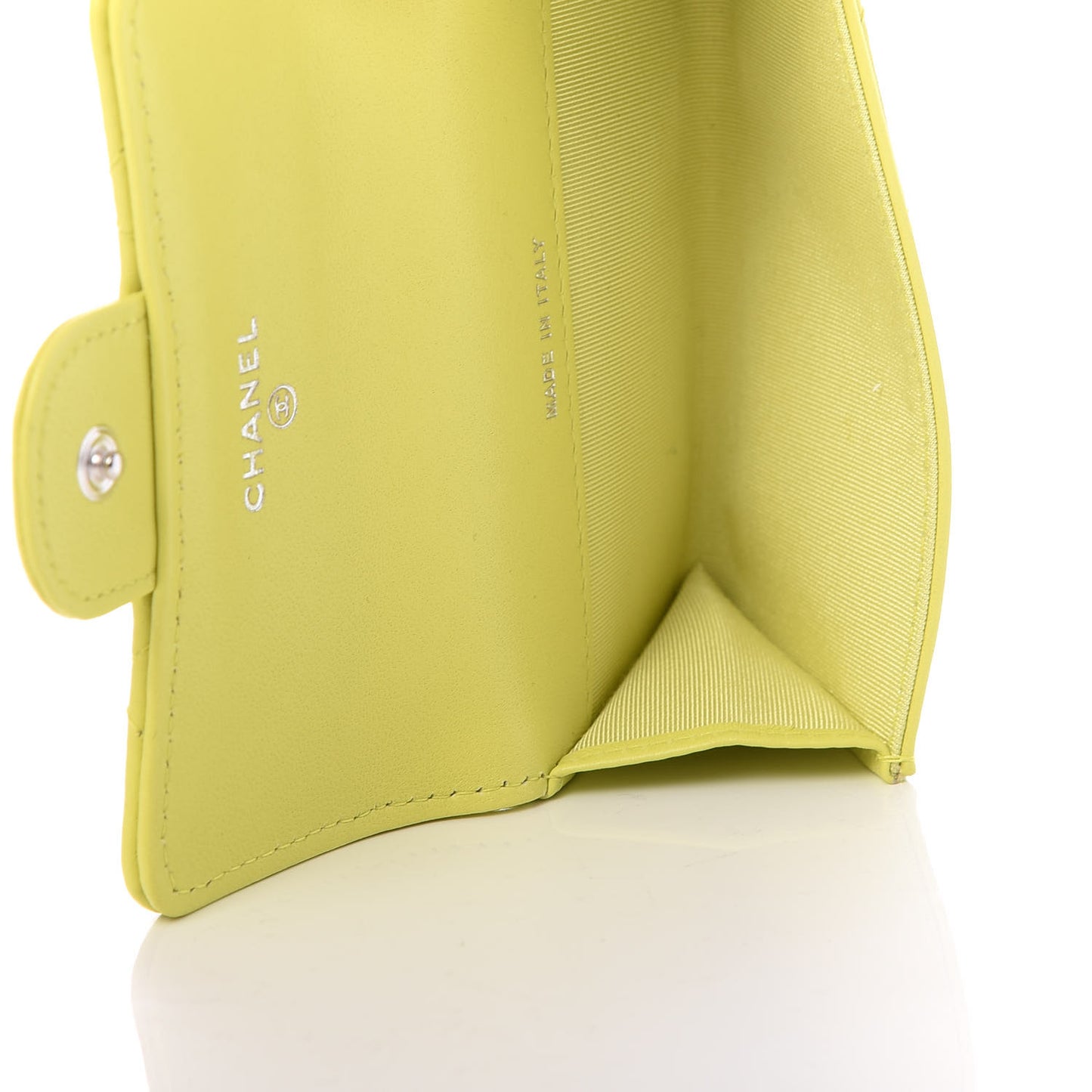 Lambskin Quilted Flap Card Holder Wallet Yellow