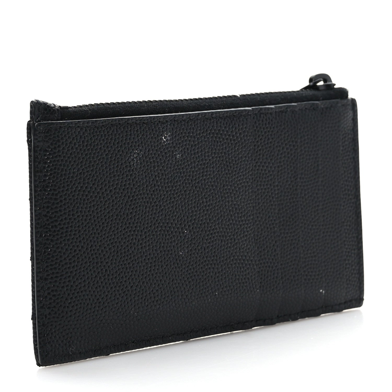 Saint Laurent Grain De Poudre Matelasse Chevron Monogram Fragments Zippered Card Case Black 3 of 8
