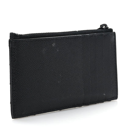 Saint Laurent Grain De Poudre Matelasse Chevron Monogram Fragments Zippered Card Case Black 3 of 8