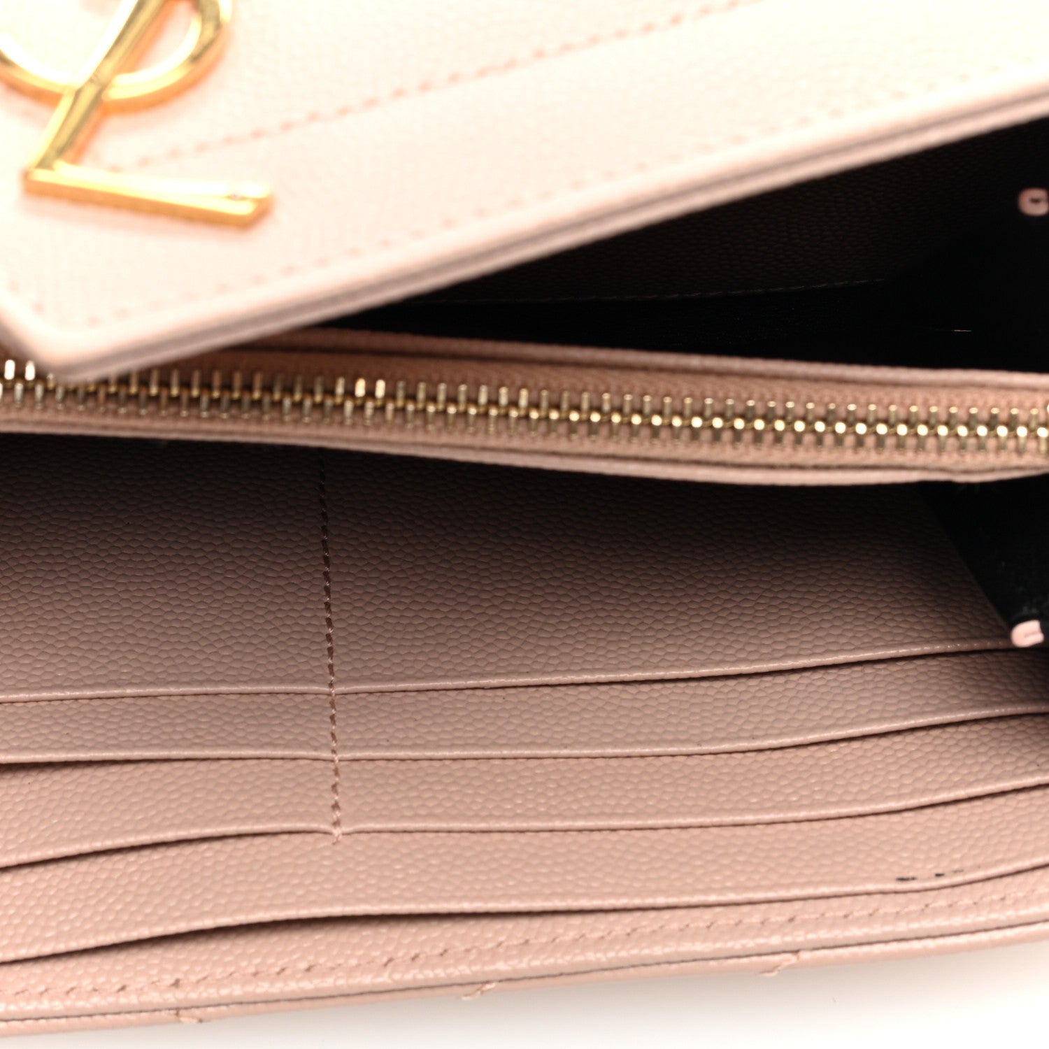 Saint Laurent Grain De Poudre Matelasse Chevron Monogram Flap Wallet Pink 5 of 6