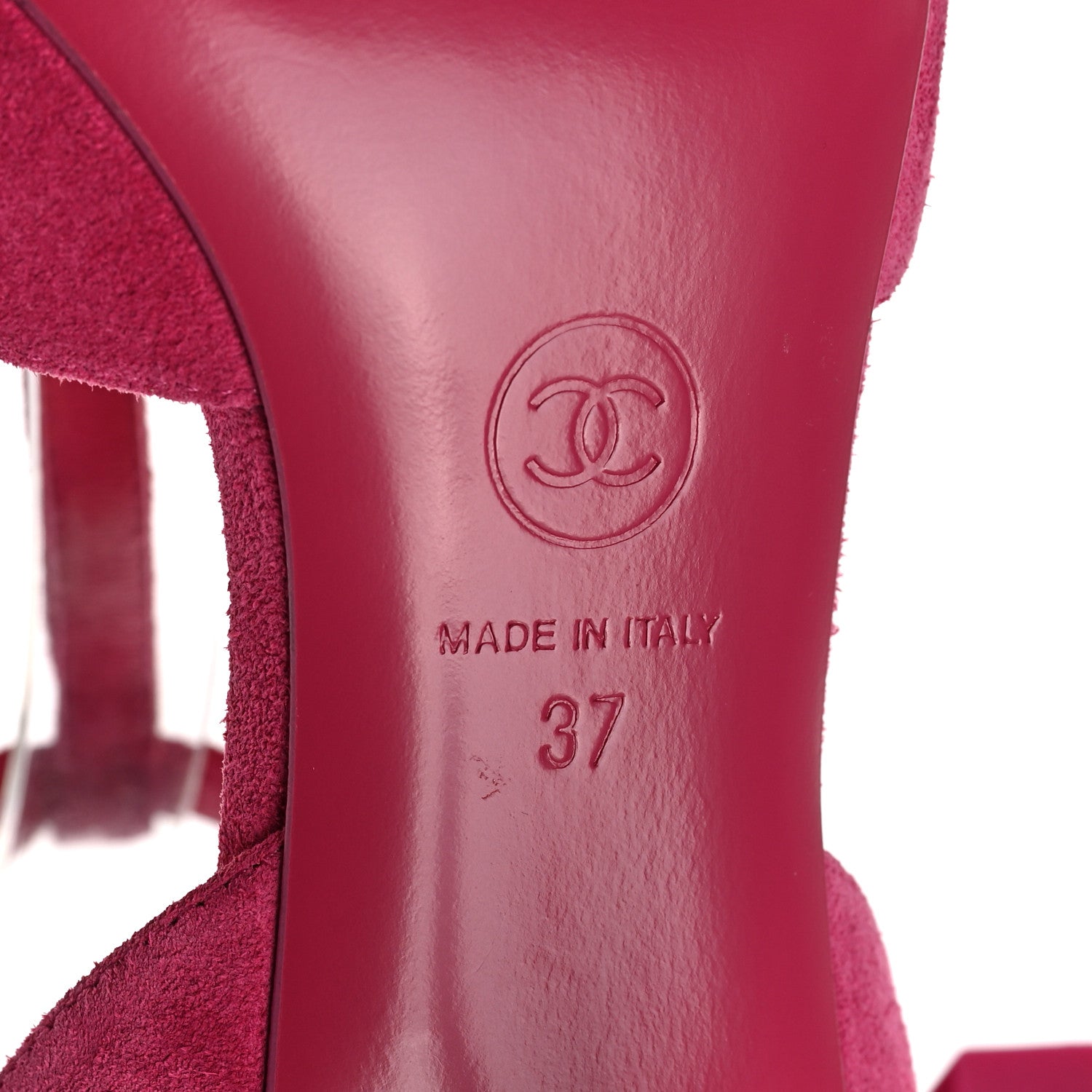 Chanel Suede Lambskin Cap Toe Crystal Slingback Pumps 37 Fuchsia Black 6 of 8
