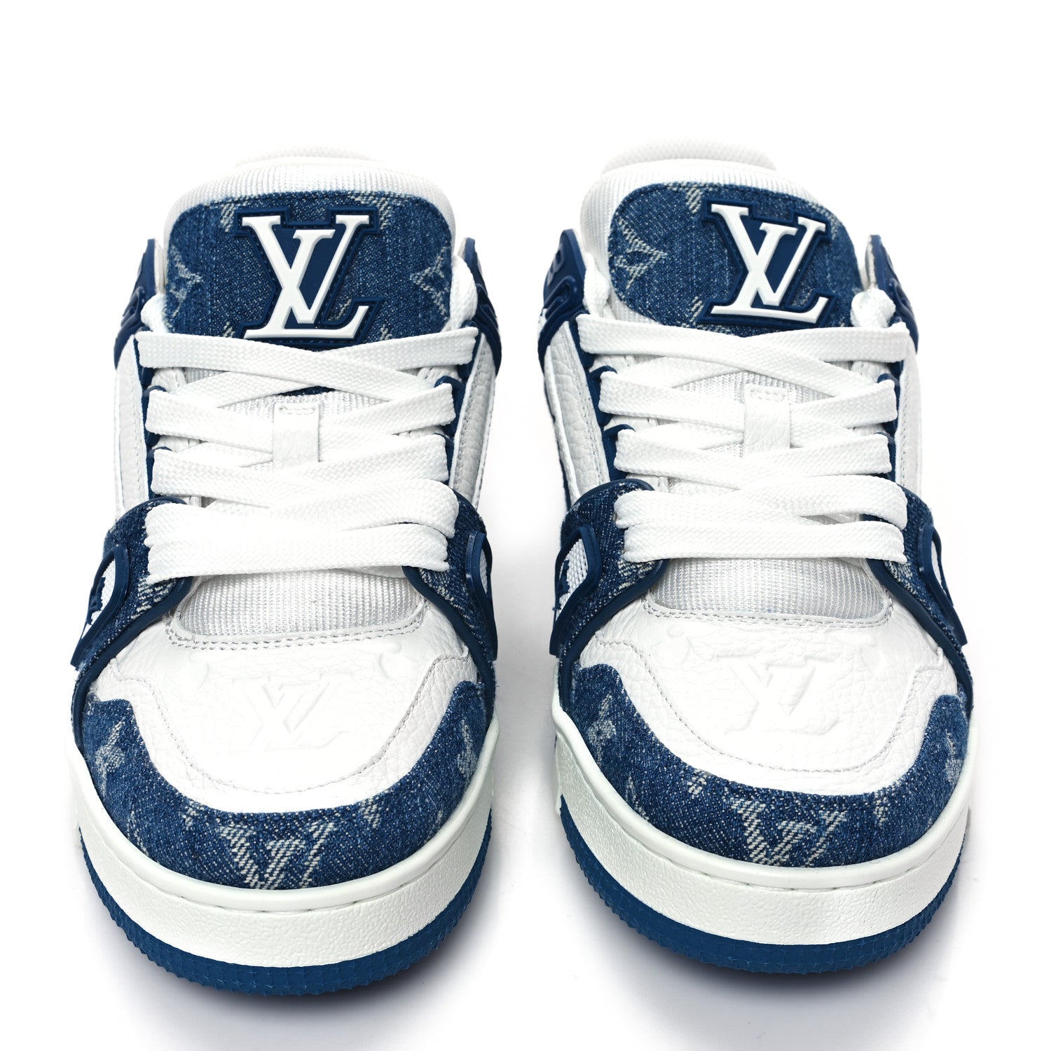 Louis Vuitton Calfskin Embossed Monogram Denim Womens LV Trainer Sneakers 36 Blue 2 of 9