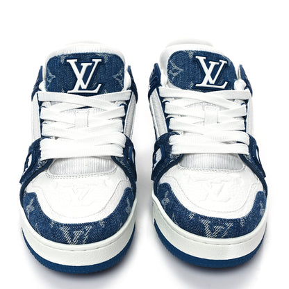 Louis Vuitton Calfskin Embossed Monogram Denim Womens LV Trainer Sneakers 36 Blue 2 of 9