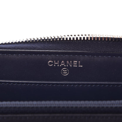 Chanel Caviar Chevron Quilted Large Gusset Zip Around Wallet Navy 6 of 8