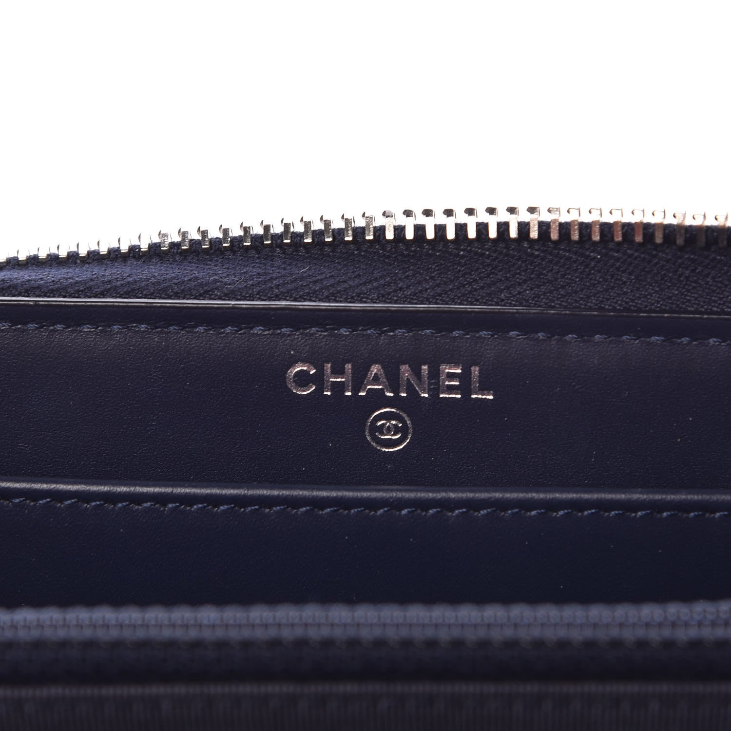 Chanel Caviar Chevron Quilted Large Gusset Zip Around Wallet Navy 6 of 8