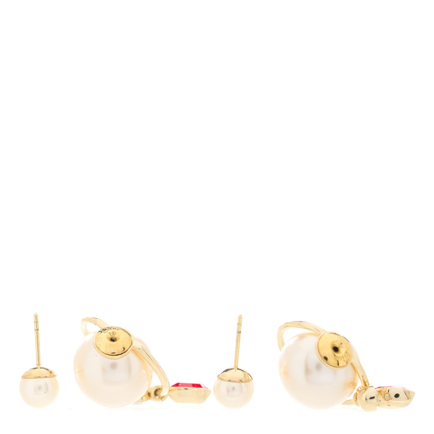 Christian Dior Pearl Crystal Mise En Dior Tribal Dangle Earrings Gold Red 2 of 5
