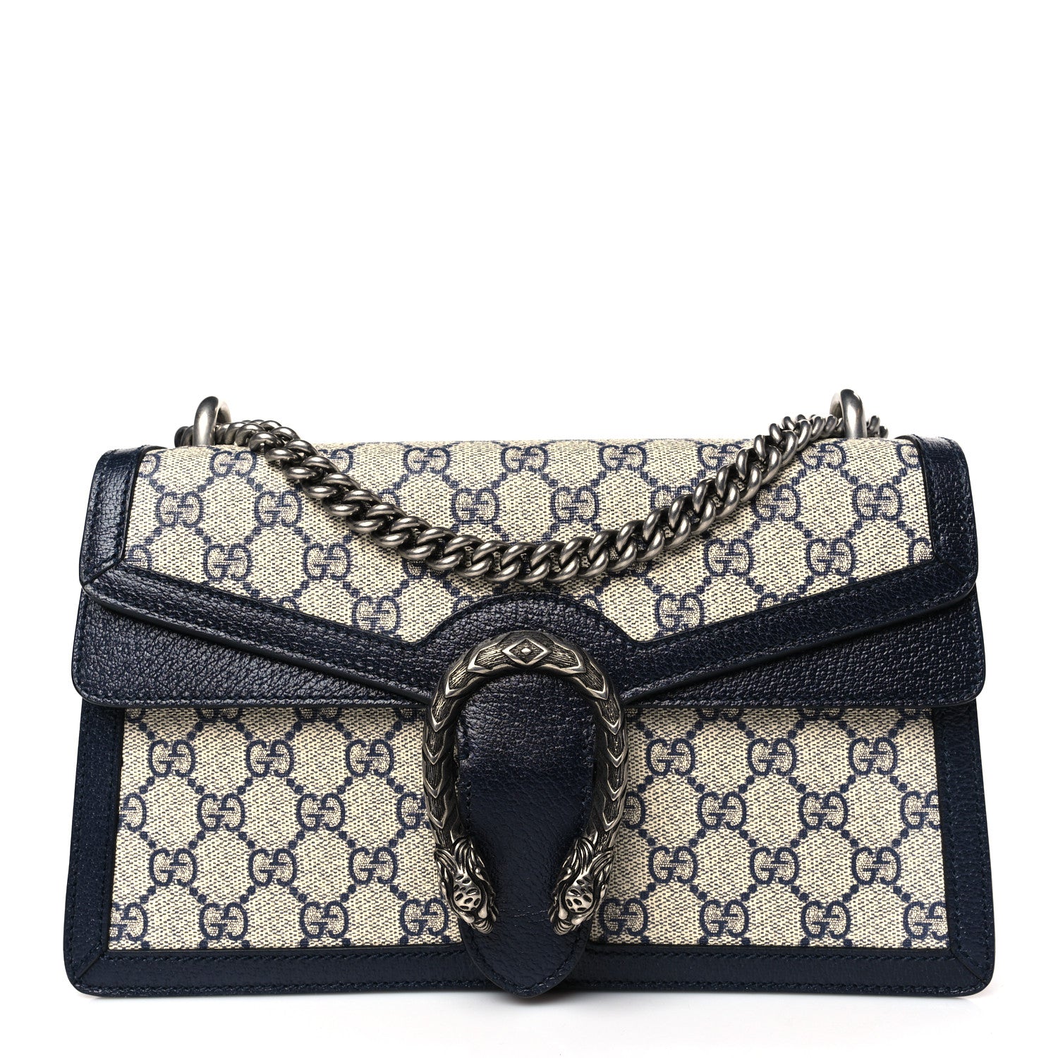 Gucci GG Supreme Monogram Textured Dollar Calfskin Small Dionysus Shoulder Bag Beige Blue 1 of 8