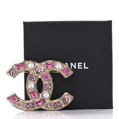 Chanel Crystal CC Brooch Gold Pink 6 of 6