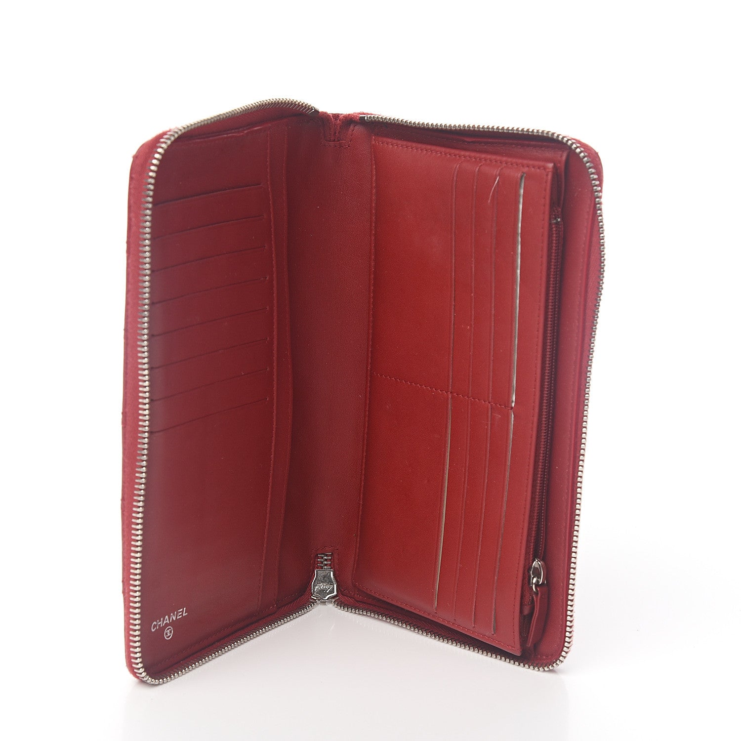 Chanel Caviar Quilted Large Zip Around Organizer Wallet Red 4 of 9