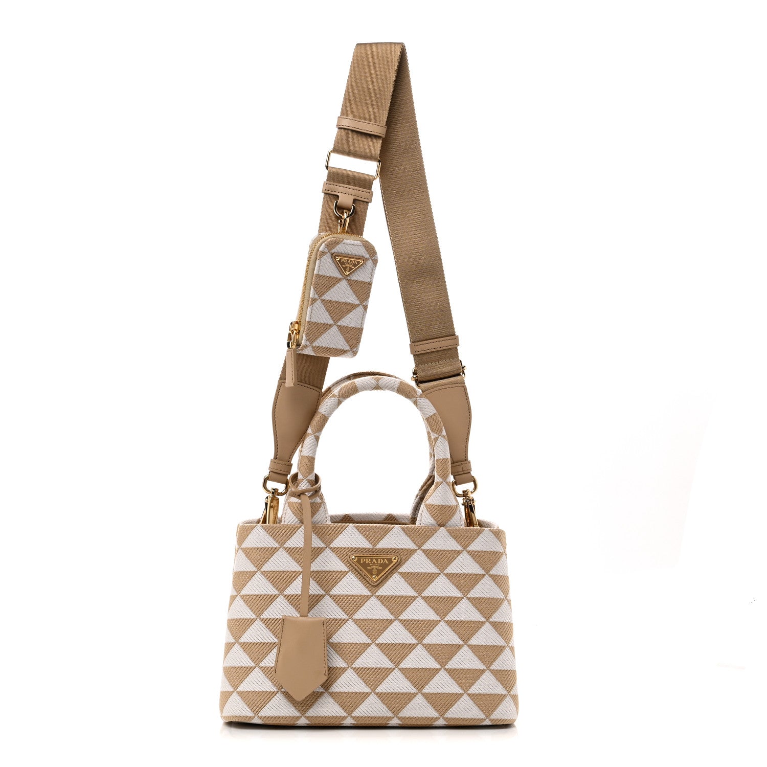 Prada Jacquard Triangolo Symbole Embroidered Tote Corda Talco 1 of 9