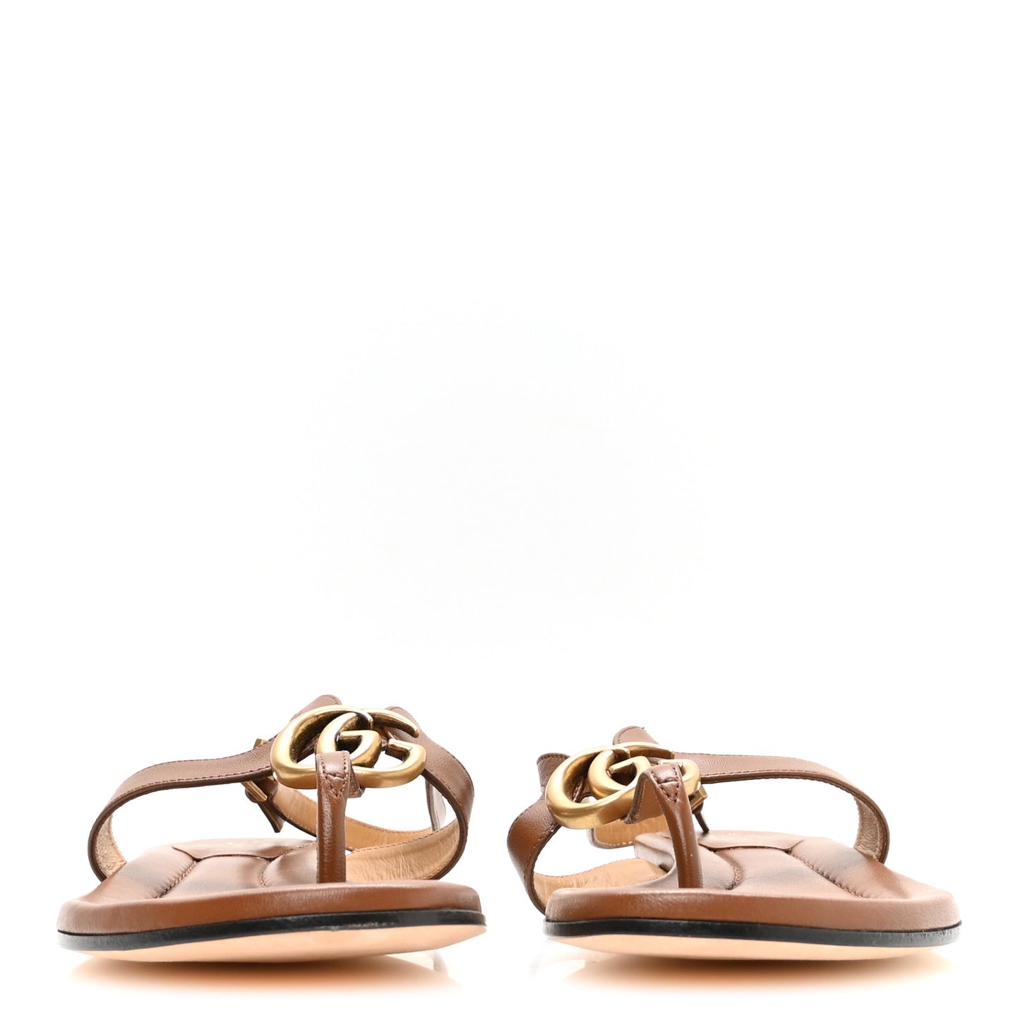 Calfskin GG Marmont Thong Sandals 38 Brown